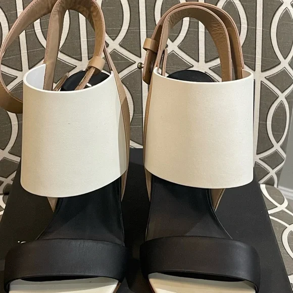 Vince: wrap sandal bone, black and white wedge heel - Picture 7 of 10